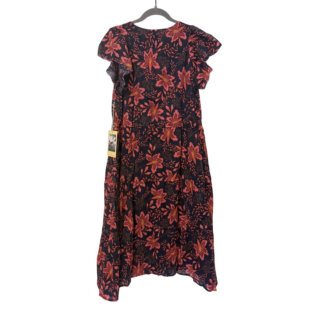 Trovata Birds of Paradis Hildie Dress Medium NWT Burgundy Pink Floral Tie Waist - Picture 8 of 9